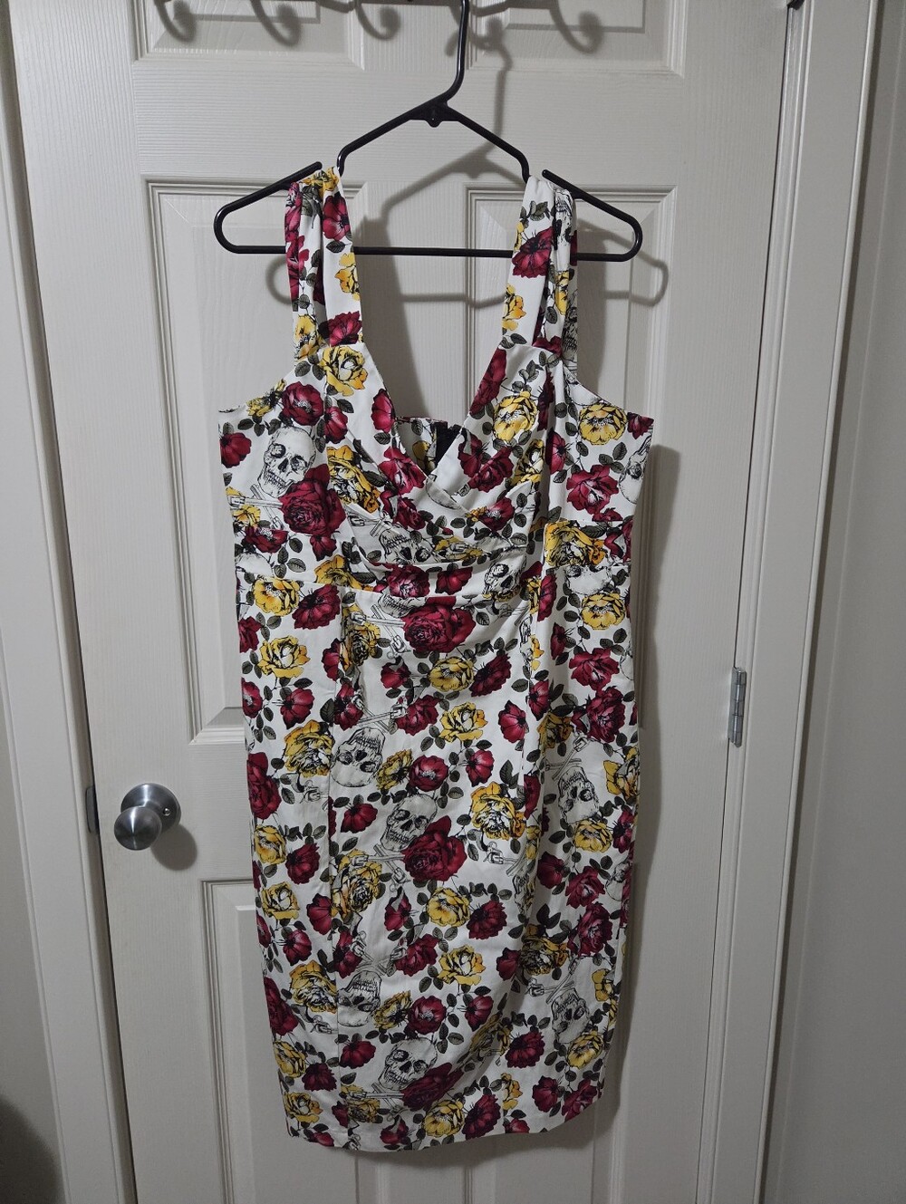 torrid White Floral & Skull Midi Dress with Red and Yellow Roses